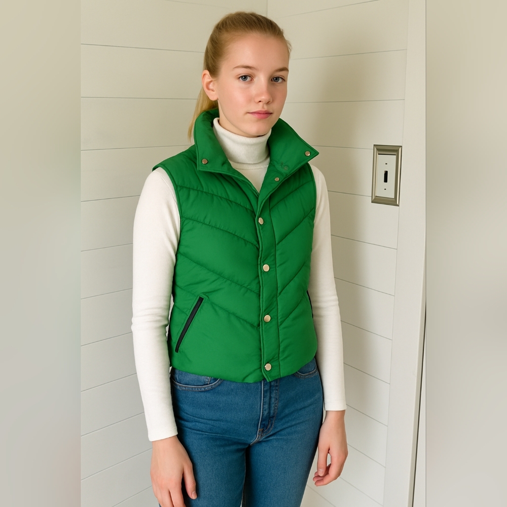 80s Vintage L.L. Bean Goose Down Puffer Vest Reversible Green/Navy – Women’s 2/4